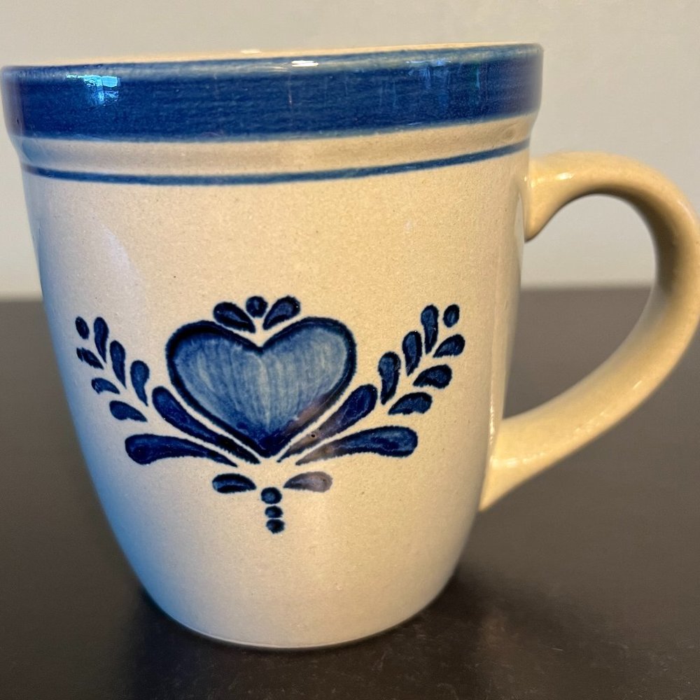VTG 80s 90s Salt Glaze Stoneware Home Sweet Home Cobalt Blue Heart Mug 18oz